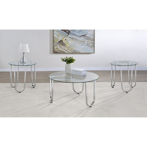 English Elm Dutton Tempered Glass and Chrome 3 Piece Round Living Room Coffee Table Set B062S01927