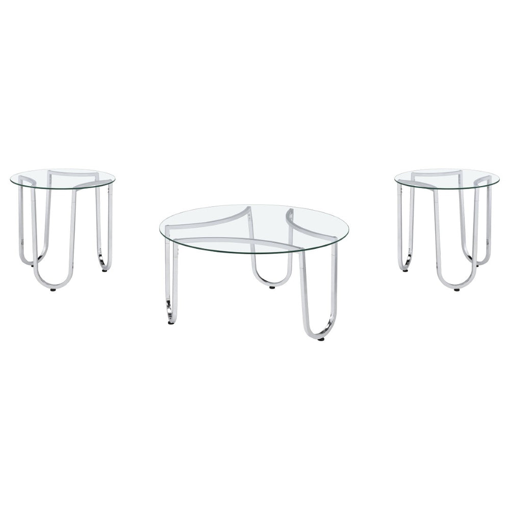 English Elm Dutton Tempered Glass and Chrome 3 Piece Round Living Room Coffee Table Set B062S01927