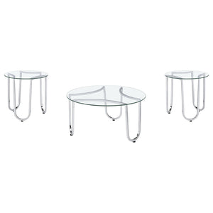 English Elm Dutton Tempered Glass and Chrome 3 Piece Round Living Room Coffee Table Set B062S01927