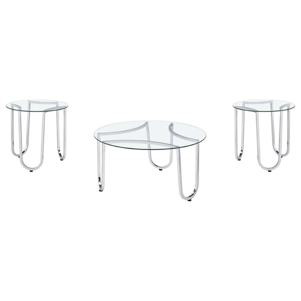 English Elm Dutton Tempered Glass and Chrome 3 Piece Round Living Room Coffee Table Set B062S01927