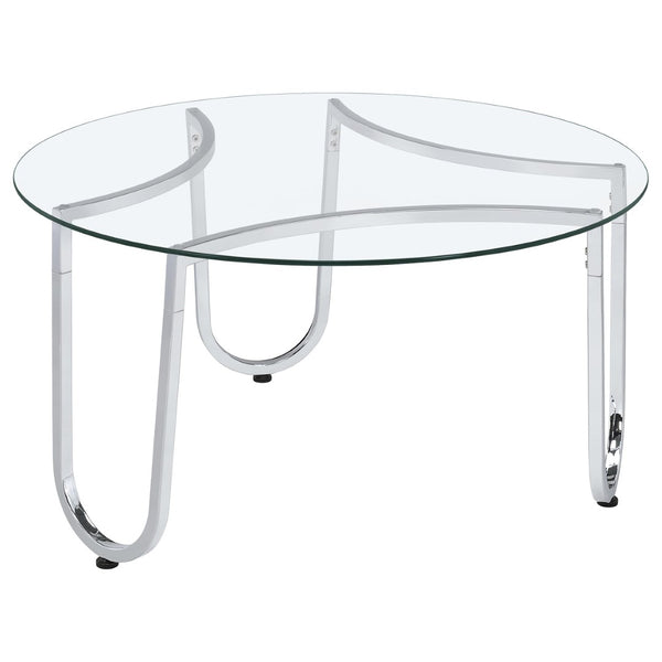 English Elm Dutton Tempered Glass and Chrome 3 Piece Round Living Room Coffee Table Set B062S01927