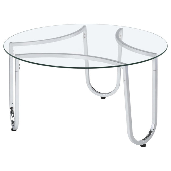 English Elm Dutton Tempered Glass and Chrome 3 Piece Round Living Room Coffee Table Set B062S01927