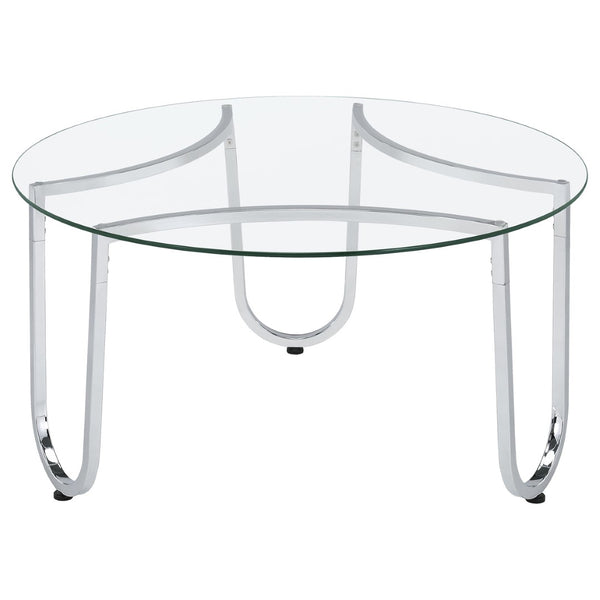 English Elm Dutton Tempered Glass and Chrome 3 Piece Round Living Room Coffee Table Set B062S01927