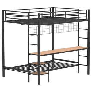 English Elm Barham Full Over Twin Steel Bunk Bed with Built-In Desk for Kids and Teens Matte Black B062S01928