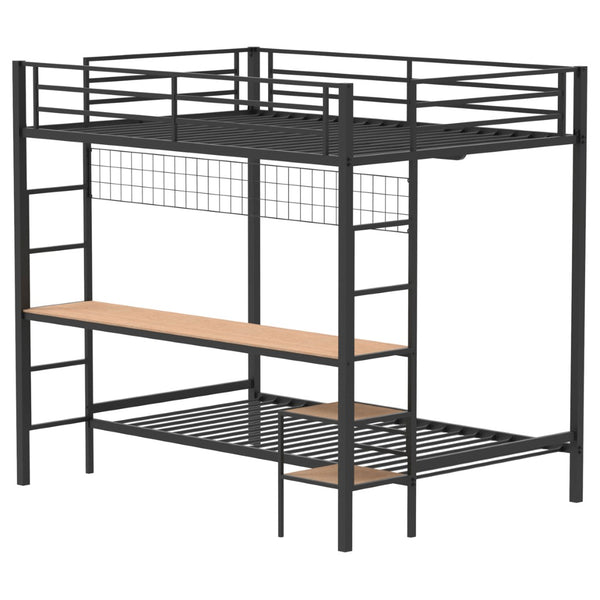 English Elm Barham Full Over Twin Steel Bunk Bed with Built-In Desk for Kids and Teens Matte Black B062S01928
