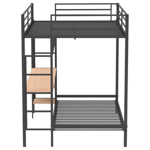 English Elm Barham Full Over Twin Steel Bunk Bed with Built-In Desk for Kids and Teens Matte Black B062S01928