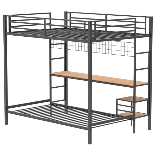 English Elm Barham Full Over Twin Steel Bunk Bed with Built-In Desk for Kids and Teens Matte Black B062S01928