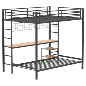 English Elm Barham Full Over Twin Steel Bunk Bed with Built-In Desk for Kids and Teens Matte Black B062S01928