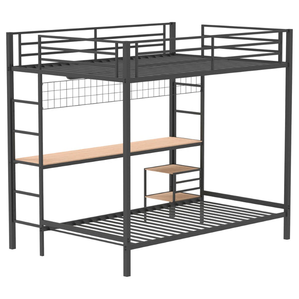 English Elm Barham Full Over Twin Steel Bunk Bed with Built-In Desk for Kids and Teens Matte Black B062S01928