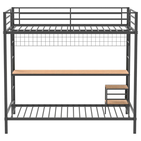 English Elm Barham Full Over Twin Steel Bunk Bed with Built-In Desk for Kids and Teens Matte Black B062S01928