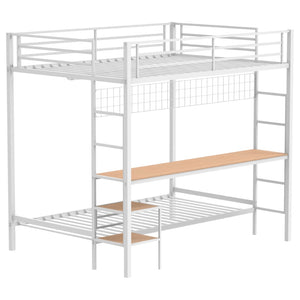 English Elm Barham Full Over Twin Steel Bunk Bed with Built-In Desk for Kids and Teens Matte White B062S01929