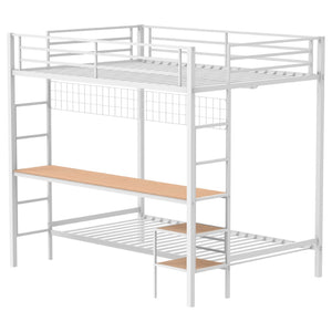 English Elm Barham Full Over Twin Steel Bunk Bed with Built-In Desk for Kids and Teens Matte White B062S01929