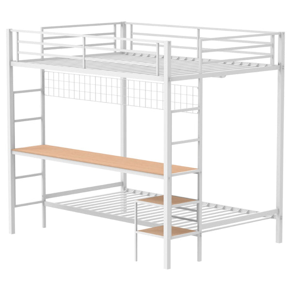 English Elm Barham Full Over Twin Steel Bunk Bed with Built-In Desk for Kids and Teens Matte White B062S01929