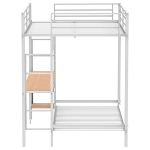 English Elm Barham Full Over Twin Steel Bunk Bed with Built-In Desk for Kids and Teens Matte White B062S01929