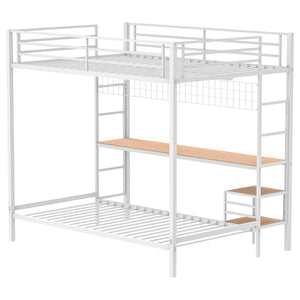 English Elm Barham Full Over Twin Steel Bunk Bed with Built-In Desk for Kids and Teens Matte White B062S01929