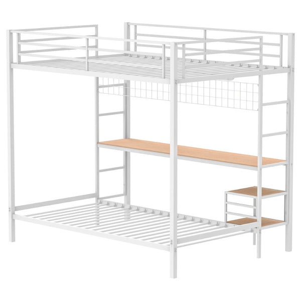 English Elm Barham Full Over Twin Steel Bunk Bed with Built-In Desk for Kids and Teens Matte White B062S01929
