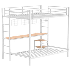 English Elm Barham Full Over Twin Steel Bunk Bed with Built-In Desk for Kids and Teens Matte White B062S01929