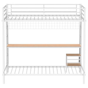 English Elm Barham Full Over Twin Steel Bunk Bed with Built-In Desk for Kids and Teens Matte White B062S01929