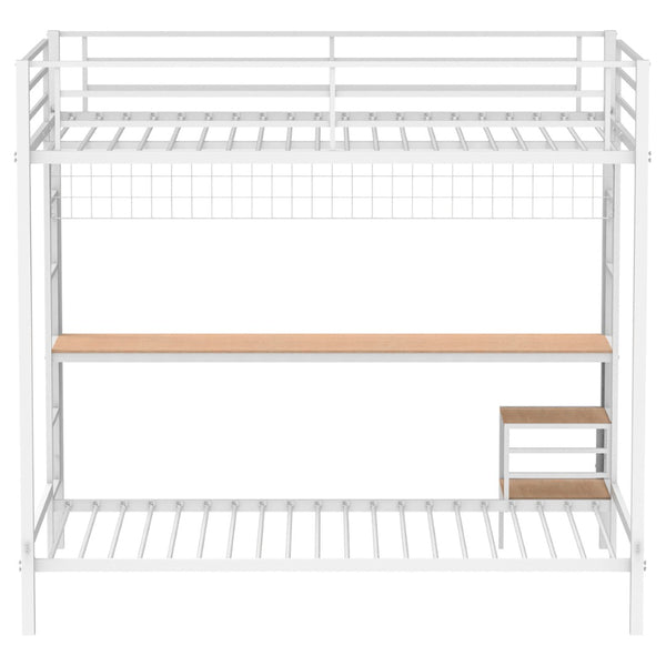 English Elm Barham Full Over Twin Steel Bunk Bed with Built-In Desk for Kids and Teens Matte White B062S01929
