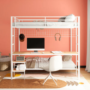 English Elm Barham Full Over Twin Steel Bunk Bed with Built-In Desk for Kids and Teens Matte White B062S01929