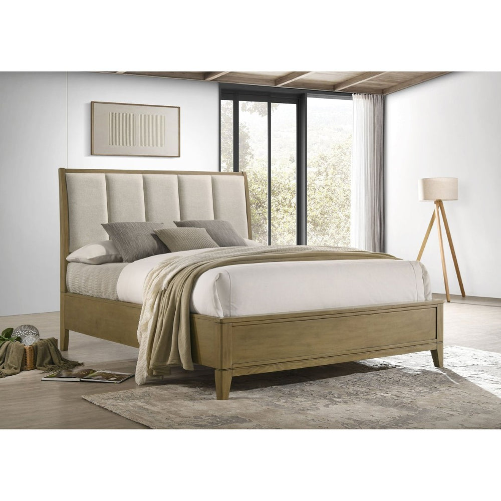 English Elm Menlo Queen Panel Bed with Channel Tufted Headboard in Natural Pine Transitional Frame B062S01935