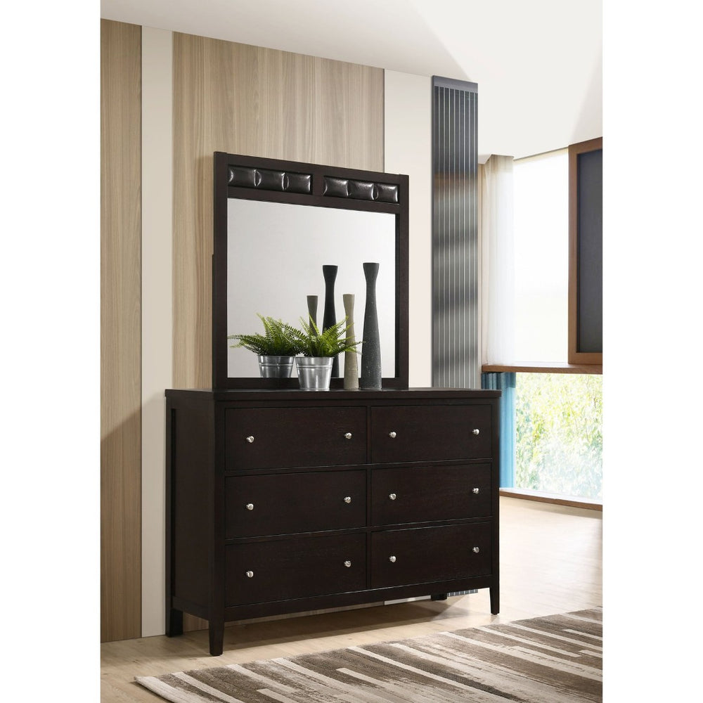 English Elm Lakewood Six Drawer Dresser with Leatherette Mirror Frame Cappuccino Bedroom Storage B062S01938