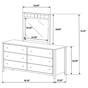 English Elm Lakewood Six Drawer Dresser with Leatherette Mirror Frame Cappuccino Bedroom Storage B062S01938