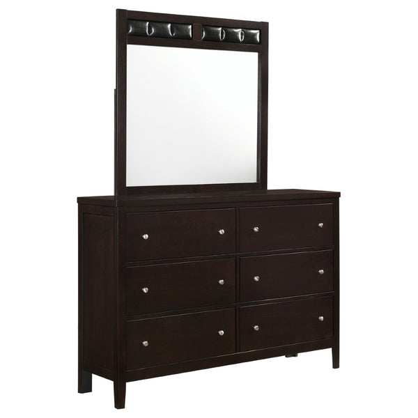 English Elm Lakewood Six Drawer Dresser with Leatherette Mirror Frame Cappuccino Bedroom Storage B062S01938