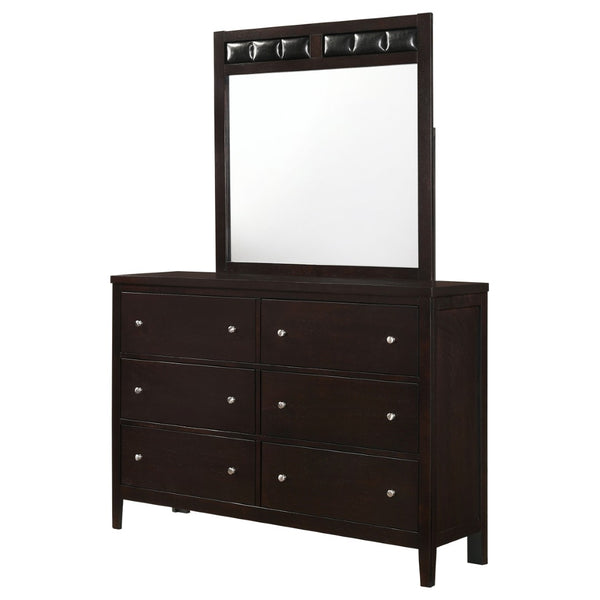 English Elm Lakewood Six Drawer Dresser with Leatherette Mirror Frame Cappuccino Bedroom Storage B062S01938