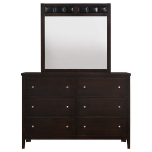 English Elm Lakewood Six Drawer Dresser with Leatherette Mirror Frame Cappuccino Bedroom Storage B062S01938
