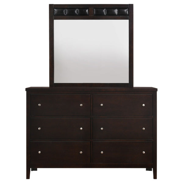 English Elm Lakewood Six Drawer Dresser with Leatherette Mirror Frame Cappuccino Bedroom Storage B062S01938