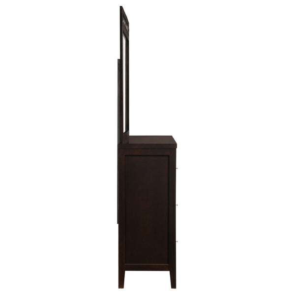 English Elm Lakewood Six Drawer Dresser with Leatherette Mirror Frame Cappuccino Bedroom Storage B062S01938