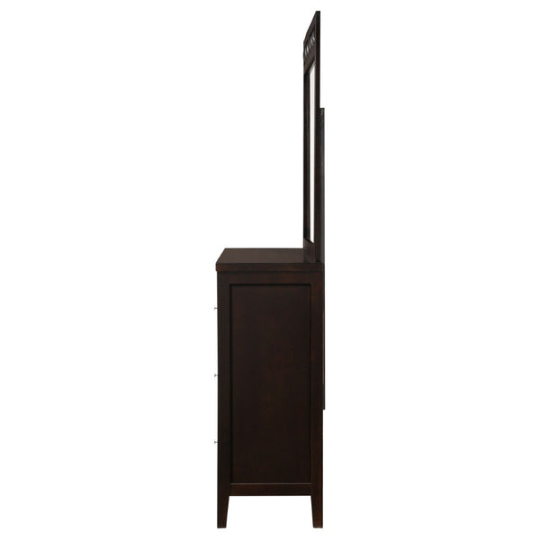 English Elm Lakewood Six Drawer Dresser with Leatherette Mirror Frame Cappuccino Bedroom Storage B062S01938