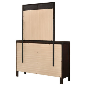English Elm Lakewood Six Drawer Dresser with Leatherette Mirror Frame Cappuccino Bedroom Storage B062S01938