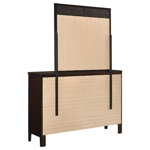 English Elm Lakewood Six Drawer Dresser with Leatherette Mirror Frame Cappuccino Bedroom Storage B062S01938