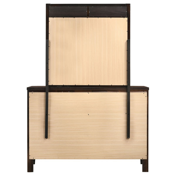 English Elm Lakewood Six Drawer Dresser with Leatherette Mirror Frame Cappuccino Bedroom Storage B062S01938
