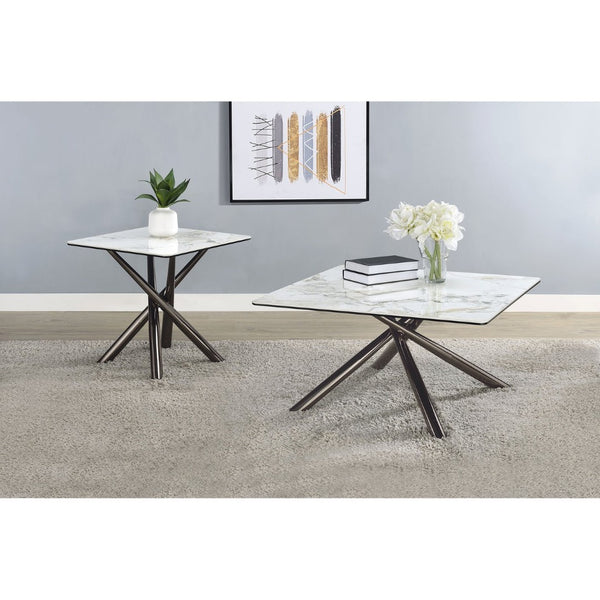 English Elm Newport Sintered Stone Angular End Table with Architectural Steel Base for Living Rooms B062S01939