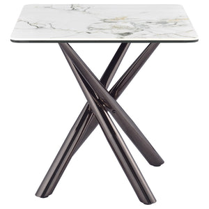 English Elm Newport Sintered Stone Angular End Table with Architectural Steel Base for Living Rooms B062S01939