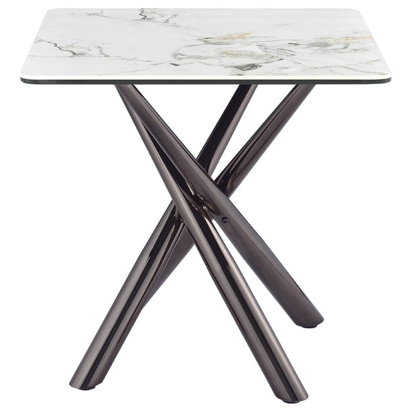 English Elm Newport Sintered Stone Angular End Table with Architectural Steel Base for Living Rooms B062S01939