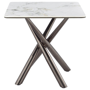 English Elm Newport Sintered Stone Angular End Table with Architectural Steel Base for Living Rooms B062S01939