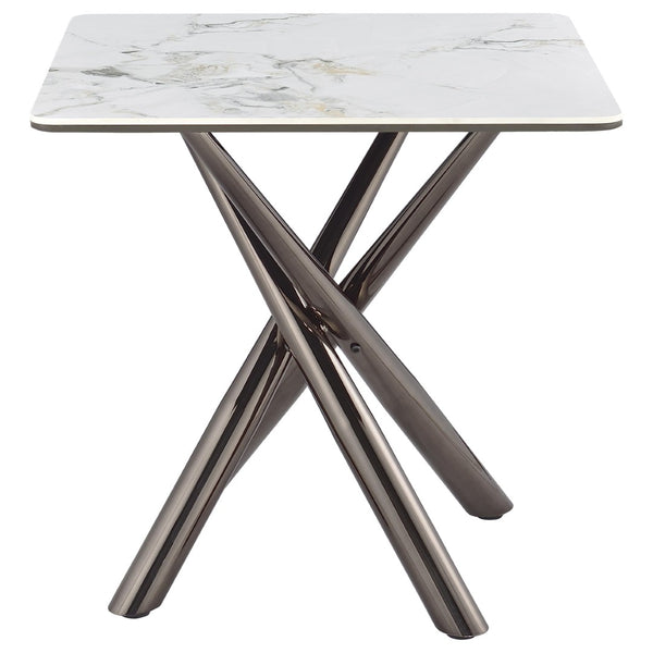 English Elm Newport Sintered Stone Angular End Table with Architectural Steel Base for Living Rooms B062S01939