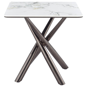 English Elm Newport Sintered Stone Angular End Table with Architectural Steel Base for Living Rooms B062S01939