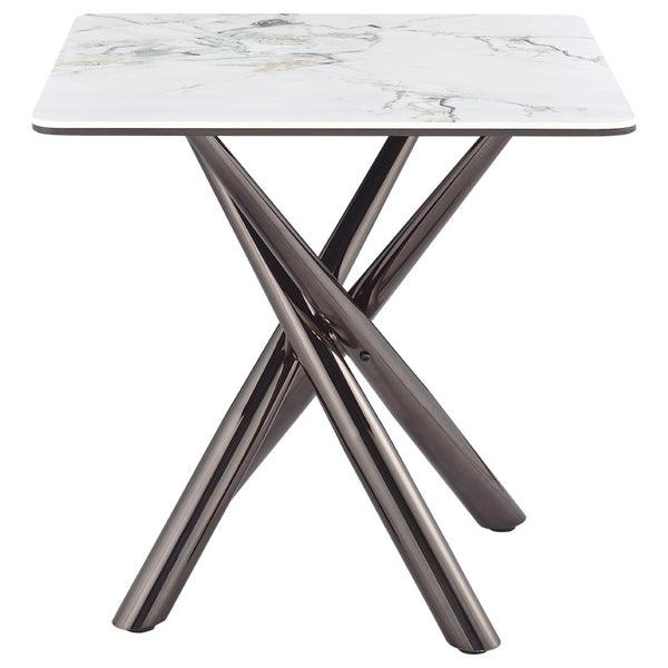 English Elm Newport Sintered Stone Angular End Table with Architectural Steel Base for Living Rooms B062S01939