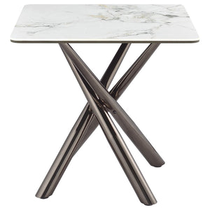 English Elm Newport Sintered Stone Angular End Table with Architectural Steel Base for Living Rooms B062S01939