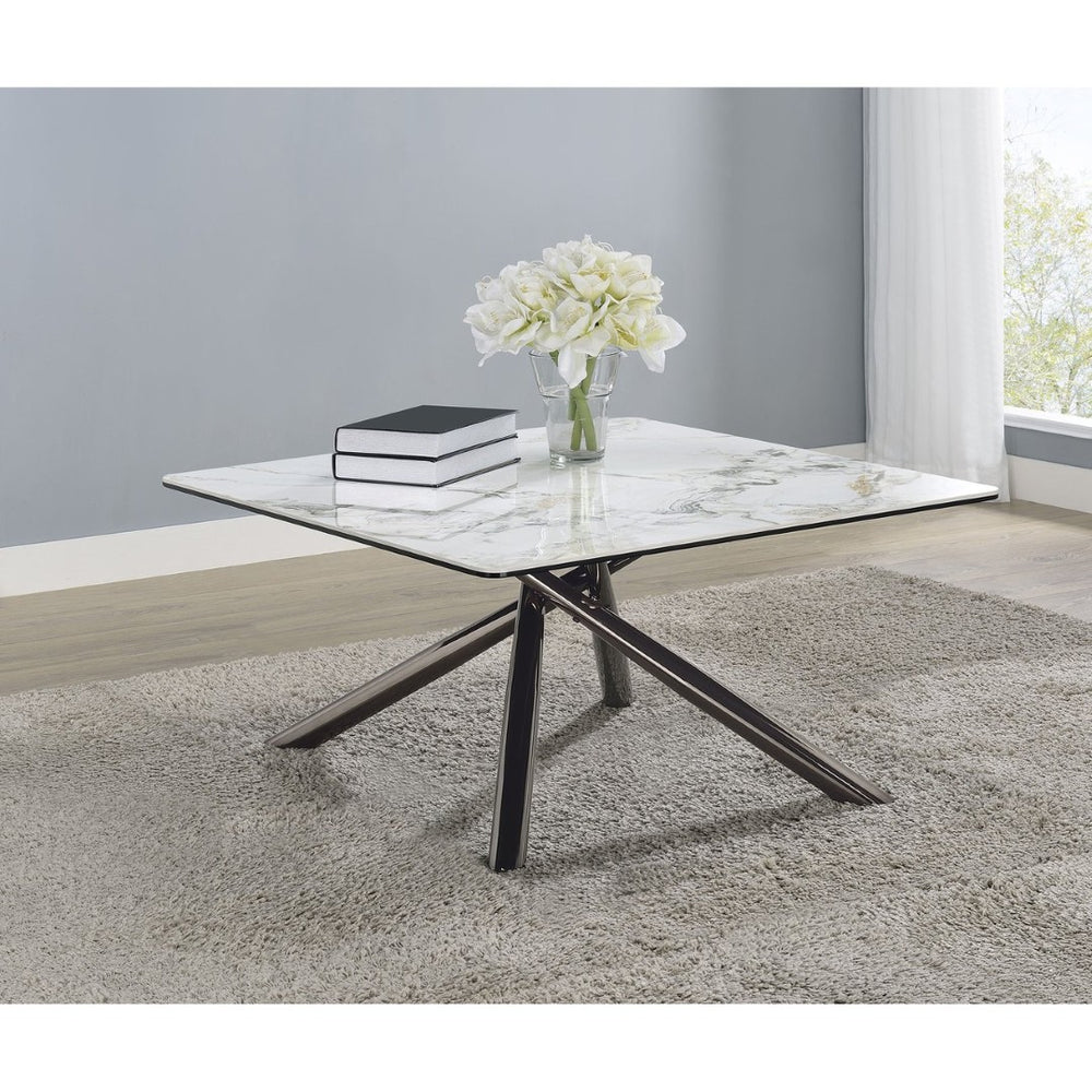 English Elm Newport Sintered Stone Square Coffee Table with Marble Look Top and Steel Base B062S01940