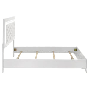 English Elm Buckley Queen Bed Gloss White Faux Leather Tufted Headboard with LED Ambient Frame B062S01943