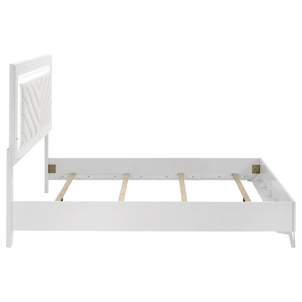 English Elm Buckley Queen Bed Gloss White Faux Leather Tufted Headboard with LED Ambient Frame B062S01943