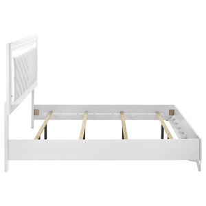 English Elm Buckley Faux Leather Tufted Panel Bed with LED Lighting and Gloss White Frame B062S01944