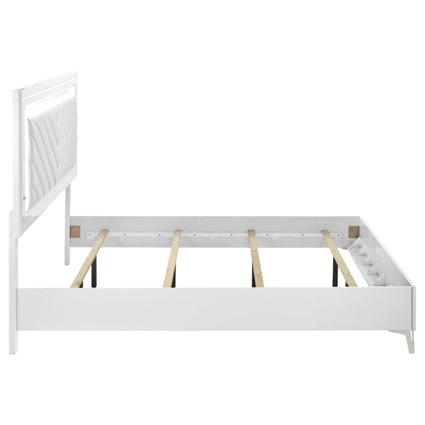 English Elm Buckley Faux Leather Tufted Panel Bed with LED Lighting and Gloss White Frame B062S01944