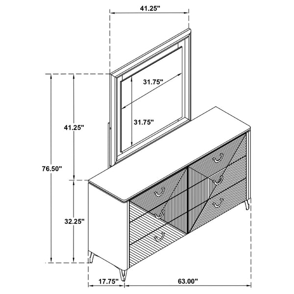English Elm Buckley Six Drawer Gloss White Dresser with LED Mirror Geometric Sculpted Bedroom Set B062S01945
